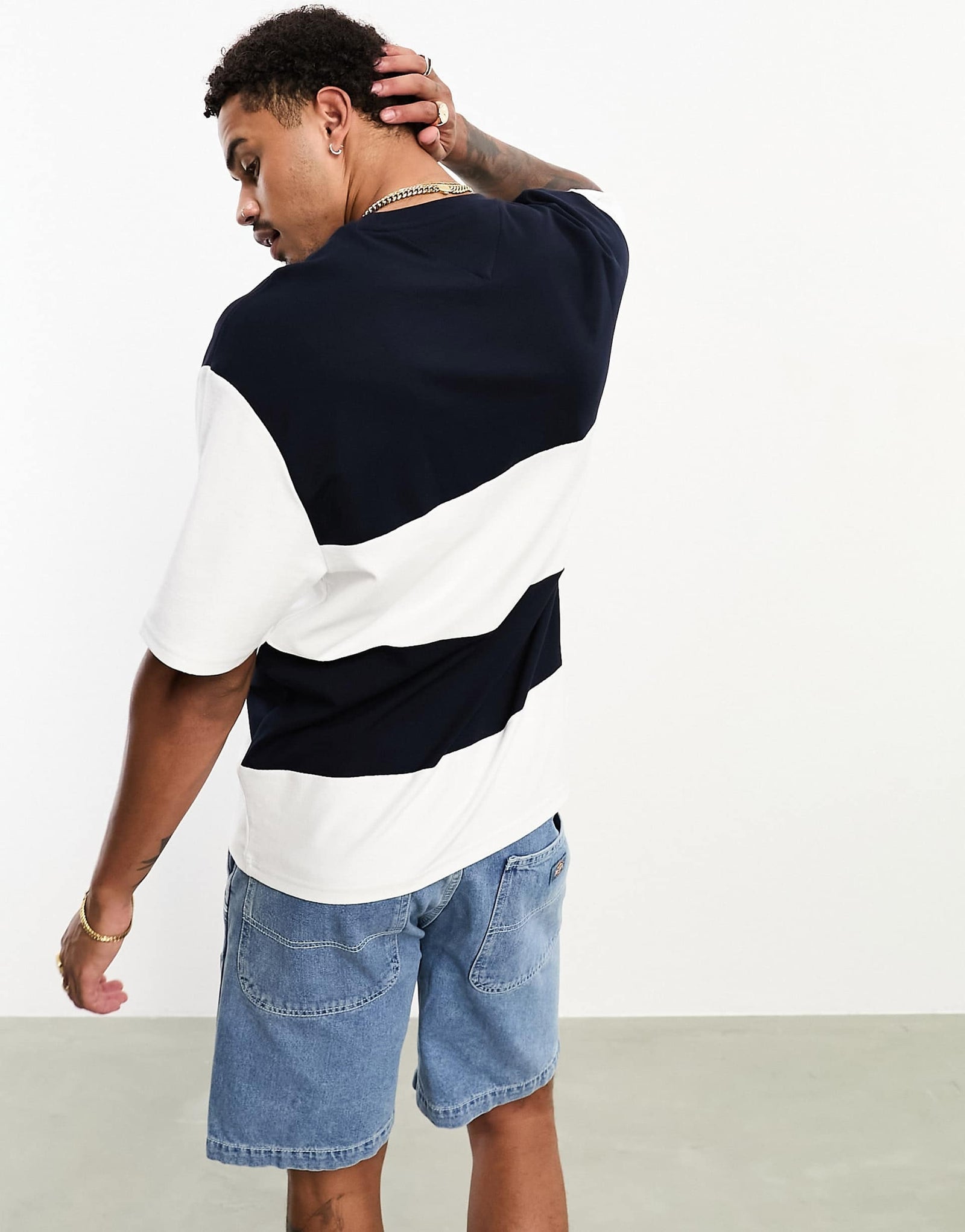 Tommy Jeans textured logo t-shirt in blue stripe
