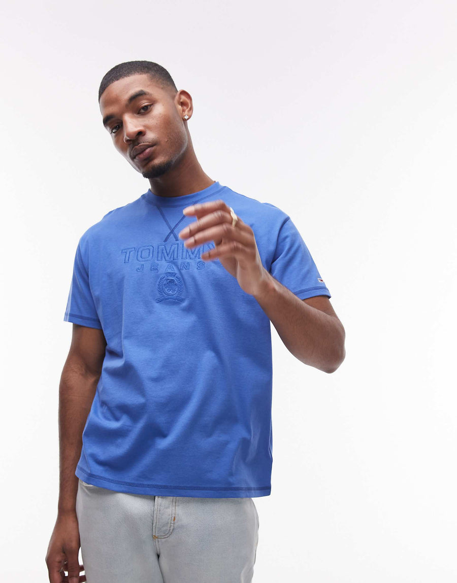 Tommy Jeans tonal crest t-shirt in blue.