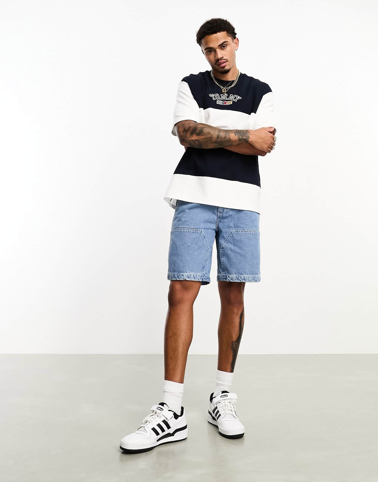 Tommy Jeans textured logo t-shirt in blue stripe